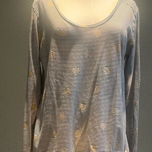 LOFT Gray and White Relaxed Blouse